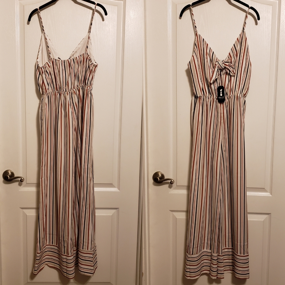 Papillon Bow Front Striped Jumpsuit Ivory Large